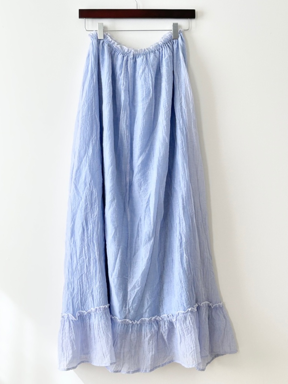 Light Blue Gauzy Ruffle Hem Maxi Skirt - Picture 7 of 16
